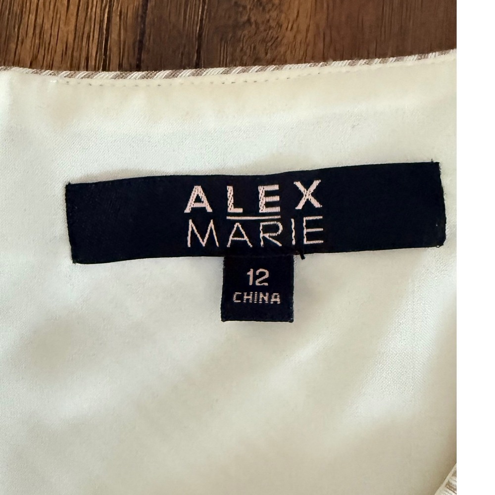 Alex‎ Marie Beige White Striped V-Neck Pleated Sheath Dress Womens Size 12 - Picture 6 of 11